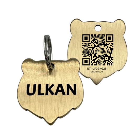 Médaille Chien Tête d'Ours en Laiton avec QR Code