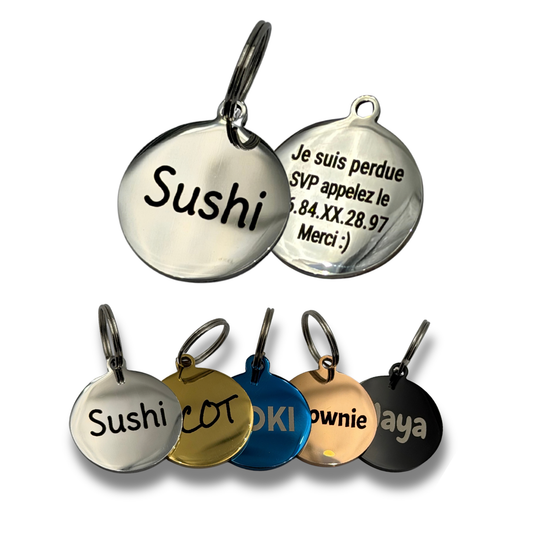 Médaille ronde personnalisée pour chien et chat en acier inoxydable