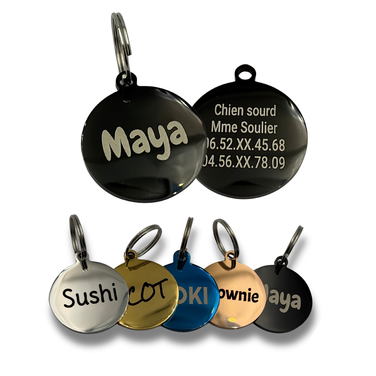 Médaille ronde personnalisée pour chien et chat en acier inoxydable
