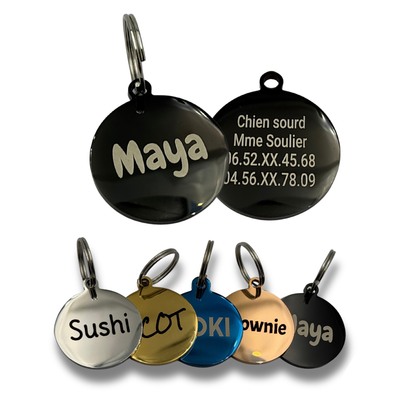 Médaille ronde personnalisée pour chien et chat en acier inoxydable