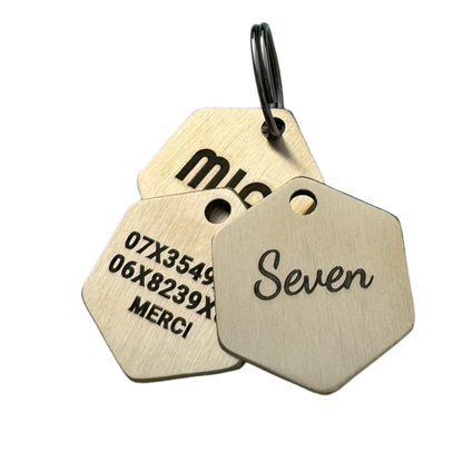 Médaille hexagonale en laiton personnalisée pour chien et chat